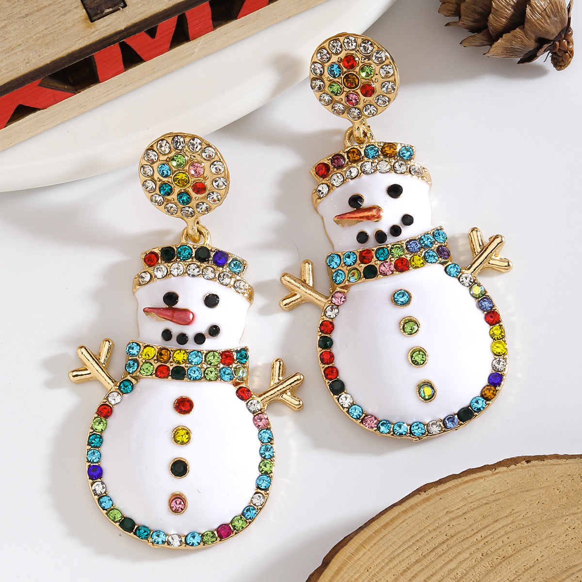 Wholesale Christmas Cartoon Snowman Earrings Colorful Diamond Cute Earrings